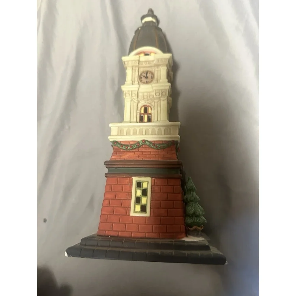 Holiday Time Christmas Village Porcelain Building - CLOCK TOWER - Lighted